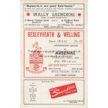 ARSENAL Programme for the away Metropolitan League match v. Bexleyheath and Welling 26/12/1961. Team