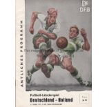 WEST GERMANY V HOLLAND 1959 Programme for the International at Cologne 21/10/1959. Good