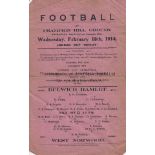 DULWICH - WEST NORWOOD 1914 Single sheet Dulwich Hamlet home programme v West Norwood, 18/2/1914,