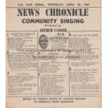 FA CUP FINAL News Chronicle Songsheet for the 1947 FA Cup Final Charlton Athletic v Burnley at