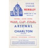 WAR CUP FINAL 1943 4 Page Programme War Cup Final South Arsenal v Charlton Athletic at Wembley 1st