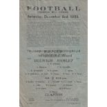 DULWICH - CLAPTON 1922 Single sheet Dulwich Hamlet home programme v Clapton, 2/12/1922, FA Cup,