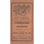 RUGBY UNION 1937 Official programme Cumberland v Cheshire, 20/11/1937 at Workington, County