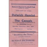 DULWICH Dulwich Hamlet v The Casuals London Charity Cup 1st Round 25th September 1937. Gatefold