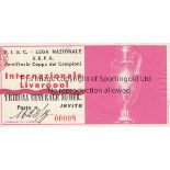 1965 EUROPEAN CUP SEMI FINAL Inter Milan v Liverpool. VIP Invitation match ticket for the second leg