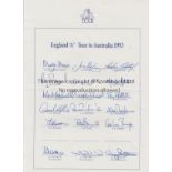 ENGLAND CRICKET AUTOGRAPHS 1993 TCCB letter headed sheet signed by 18 members of the squad and