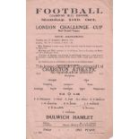 DULWICH HAMLET - CHARLTON 1920 Dulwich single sheet programme v Charlton Athletic, 11/10/1920,