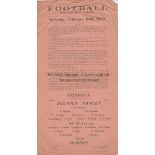 DULWICH HAMLET - BARNET 1923 Single sheet Dulwich Hamlet home programme v Barnet, 24/2/1923,