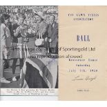 LAWN TENNIS 1950 Very rare table plan for the Ball, post Wimbledon, 8/7/1950, held at Grosvenor