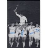 TOTTENHAM 1963 Colorized 12” x 8” photo, showing Tottenham players chairing captain Danny