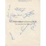 PORTSMOUTH AUTOGRAPHS A sheet signed by 8 players from the early 1950's including Uprichard,