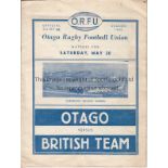 BRITISH LIONS 1950 - RUGBY Scarce programme Otago v British Lions, 20/5/1950, includes the small