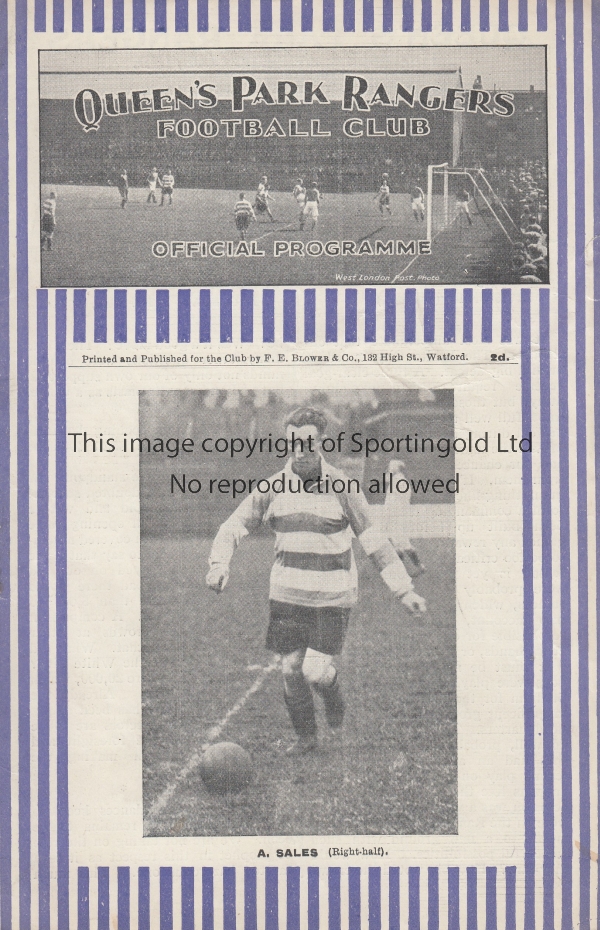 1931/32 QPR v SWINDON TOWN Official programme for the Third Division South fixture played on a