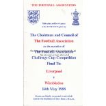 FA CUP FINAL 1988 Official Wembley Menu and table plan for the luncheon at the 1988 FA Cup Final