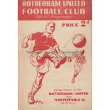 ROTHERHAM V HARTLEPOOL 1947 Programme for the League match at Rotherham 1/2/1947, slight