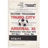 ARSENAL Programme for the away Friendly v. Truro City 13/9/1972. Team changes and staple removed.