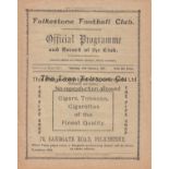 FOLKESTONE- CHATHAM 1921 Large format four page Folkestone FC home programme v Chatham, 12/2/1921,