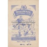 COLCHESTER UNITED Away programme v Millwall 21/4/1951 in their first League season 1950/1. Small