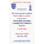 FA CUP FINAL 1990 Official Wembley Menu and table plan for the luncheon at the 1990 FA Cup Final