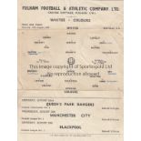 FULHAM Single sheet home programme for the Public Practice match Whites v Colours 15/8/1959,