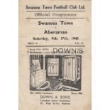 SWANSEA - ABERAMAN 45 Swansea Town home programme v Aberaman, 17/2/45, four page programme, slight