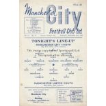 MAN CITY - MAN UTD Four page Manchester City Youth home programme v Manchester United Youth, 15/12/