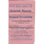 DULWICH Dulwich Hamlet v Oxford University Friendly 22nd October 1938. Gatefold programme.