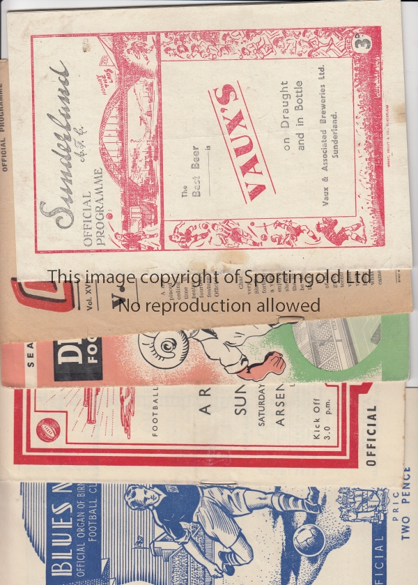 SUNDERLAND FORTIES Five programmes, all forties , Sunderland home v Stoke 48/9 and away at Charlton,