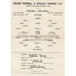 FULHAM V MILLWALL 1962 Single sheet programme for the Mid-Week Combination match at Fulham 5/2/1962,