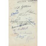 BOLTON WANDERERS Page removed from autograph album dated 1947/48, eleven signatures including