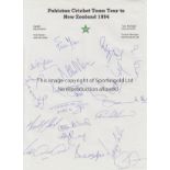 PAKISTAN CRICKET AUTHOGRAPHS 1994 An official letterhead, Pakistan Cricket Team Tour to New
