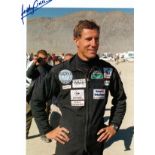 ANDY GREEN / SUPERSONIC JET CAR DRIVER Two signed colour 11" X 8" Press photographs, one showing the