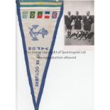 J.E. MEADE Pennant together with photograph postcard of J.E.Meade referee. The pennant has the flags