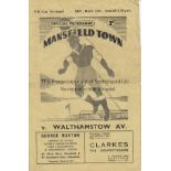 MANSFIELD - WALTHAMSTOW AVE 50 Mansfield home programme v Walthamstow Avenue, 25/11/50, Cup,