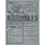 MILLWALL Single sheet programme Millwall v Arsenal War League November 8th 1941. Punch holes with