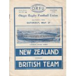 BRITISH LIONS 1950-RUGBY Official programme, New Zealand (All Blacks) v British Isles (Lions), 27/