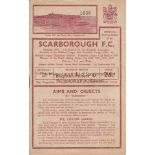 SCARBOROUGH 1950 Scarborough home programme v Beighton Miners Welfare, 2/9/50, Yorkshire League,