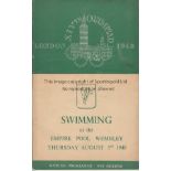 LONDON OLYMPICS 1948- SWIMMING VIP edition official programme for Swimming at Empire Pool at