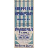 SHEFFIELD WED 45/6 Sheffield Wednesday home programme v Burnley, 19/1/46, score on cover, slight