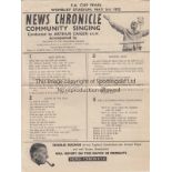 FA CUP FINAL News Chronicle Songsheet for the 1952 FA Cup Final Newcastle United v Arsenal at