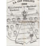 FA CUP FINAL 1960 Linen handkerchief, 1960 Blackburn v Wolves, Sportachief souvenir with faces of 16