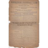 AMATEUR CUP SEMI-FINAL 1920 - WIMBLEDON Four page Wimbledon programme for Amateur Cup Semi-Final,