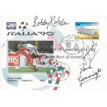 ENGLAND SIGNED FDC 1990 An Italia 90 First Day Cover signed By Bobby Robson, Gary Lineker and Paul
