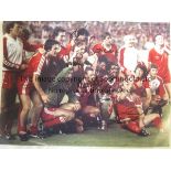 NOTTINGHAM FOREST 1980 Colour 16” x 12” photo, showing Nottingham Forest players celebrating with