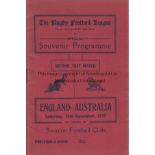 RUGBY LEAGUE 1937 Official programme, England v Australia, 13/11/1937, Rugby League Second Test