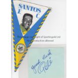 PELE AUTOGRAPH AND PENNANT An 11" pennant with the Santos club crest at the bottom and a Pele