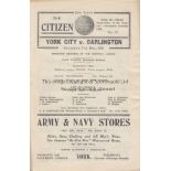 YORK CITY - DARLINGTON 1929 York City home programme v Darlington, 7/12/1929, first season for