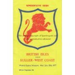 BRITISH LIONS 1977 - RUGBY Programme for Buller-West Coast v British Lions, 29/7/77 in Westport, New