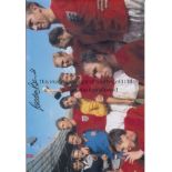GORDON BANKS 1966 Col 12” x 8” photo, showing an image showing England players celebrating with