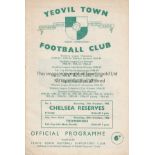 YEOVIL - CHELSEA 1962 Yeovil home programme v Chelsea Reserves, friendly, 13/10/62. Generally good